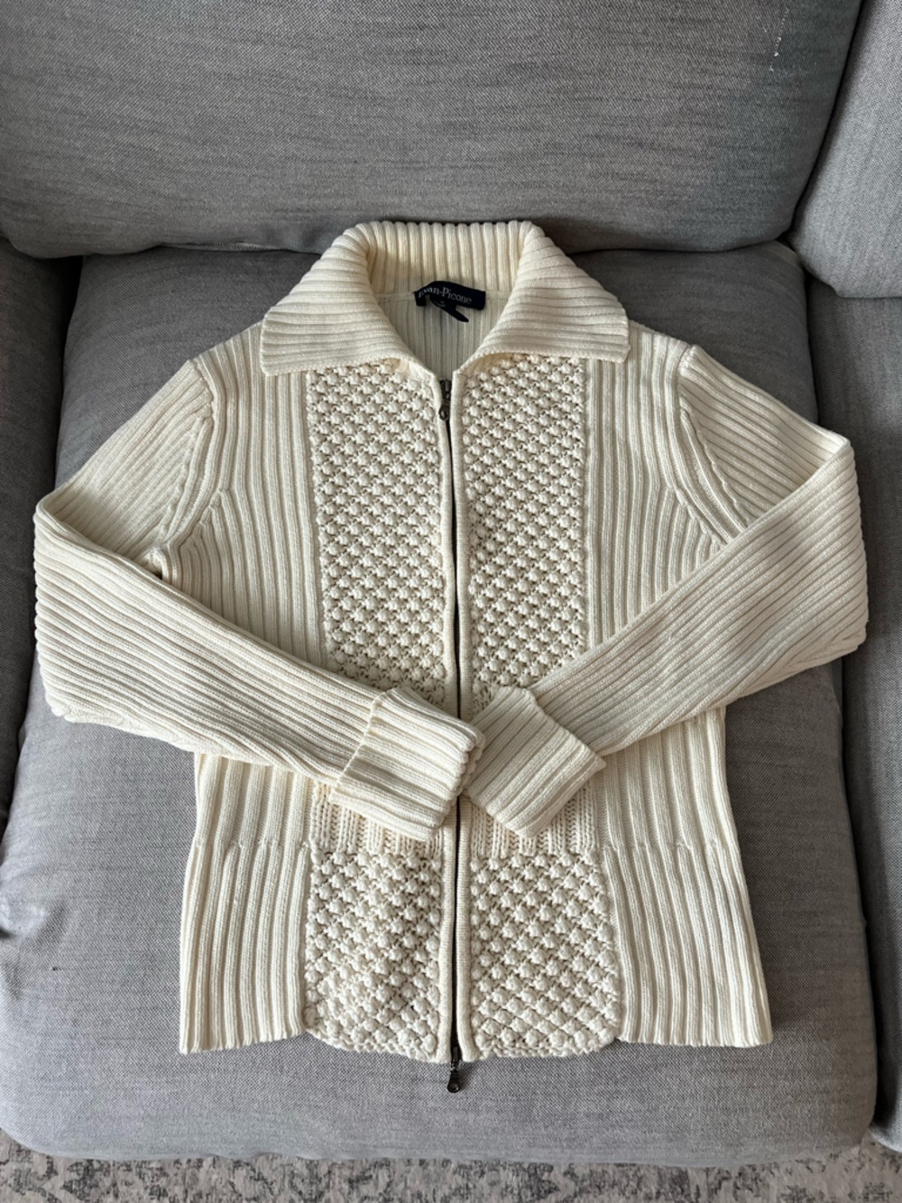 Vintage Evan Picone Knit Zip-up Cream Colored Cardigan Sweater